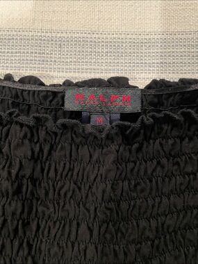 Ralph Lauren Black Label Black Long-Sleeve Smocked Off-Shoulder Top